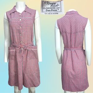 VTG 1970'S RED WHITE & BLUE Checkered Sleeveless Nancy Frock Dress